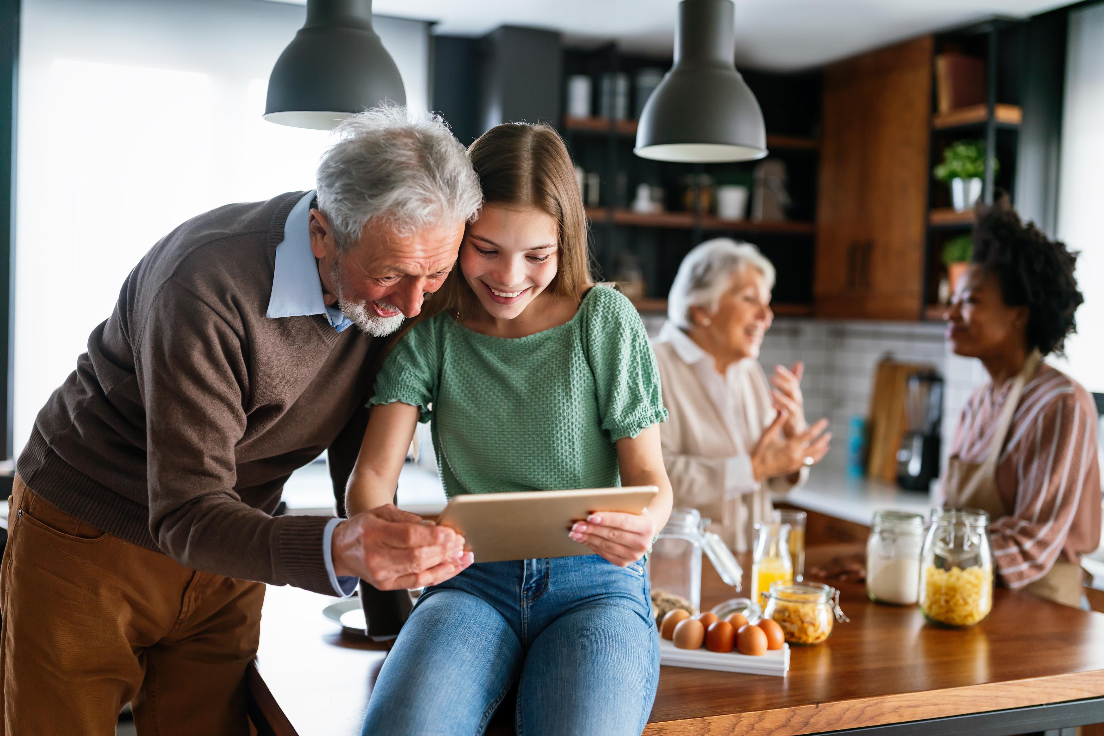 Grandparents sharing memories with grandchildren